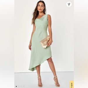 Lulu’s Instant Impression Sage Green Asymmetrical Midi Dress